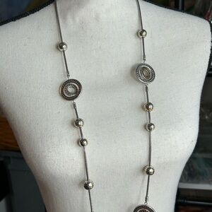Brighton Jewelry Temple Long Necklace Two-tone Silver Plated 40" Chunky Beads